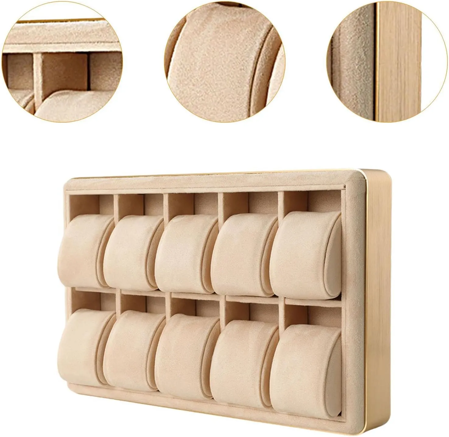 for Office Collector, dizzy reluctant regularity motto Khaki Jewelry Storage Display Tray Wooden Wristwatches Case Removable Pillows Versatile Watch Drawer Organizer 