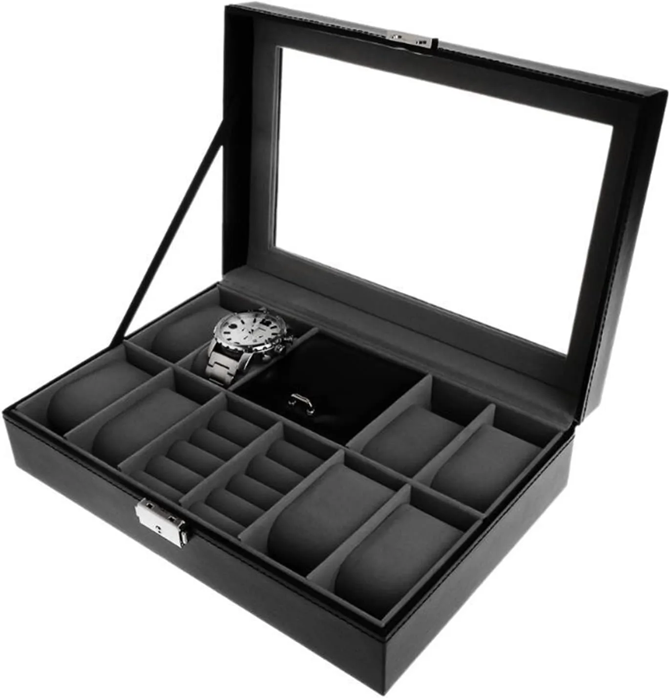 For Ring Stud Earrings Watches Storage Organizer Faux Leather pupil privately accomplishment Case Watch Cases for Men Storage Box Watch Box Jewelry Display Container Watch 8 2 Slots Grids 