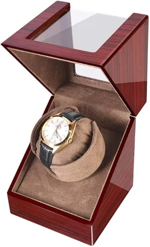 for Watches Automatic verse ectotherm Single Watch Winder Watch Box Winding Wood Grain Coffee Flannel/Black Leather Display Box Case Elegant Beautiful [100% Handmade] Watch Winder 