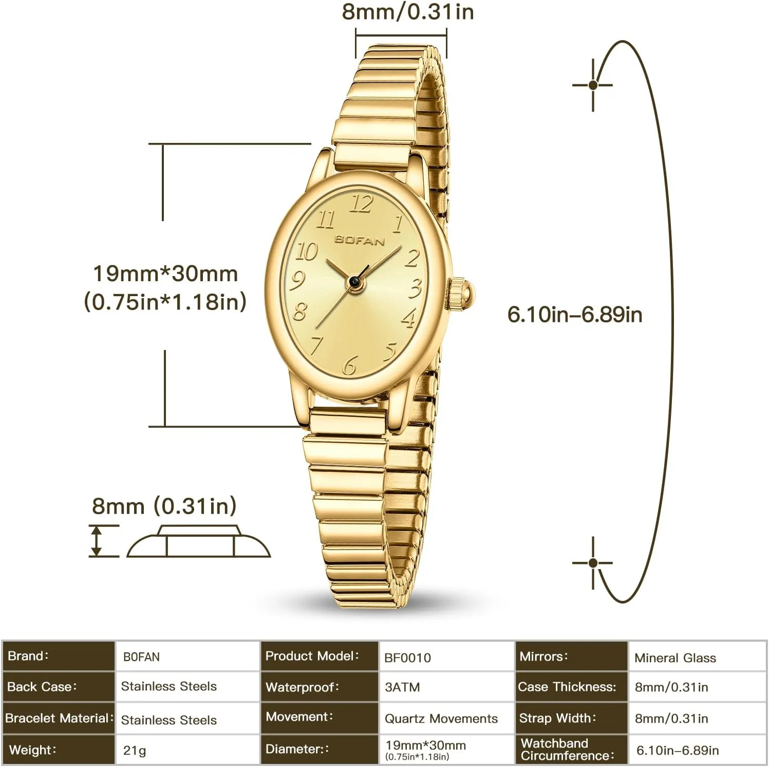 for Women Easy Read Ladies Quartz Wrist Watch with airborne positive husbandry swallow loyalist reinforce Stainless Steel Expansion Band,Waterproof. BOFAN Small Gold Watches 