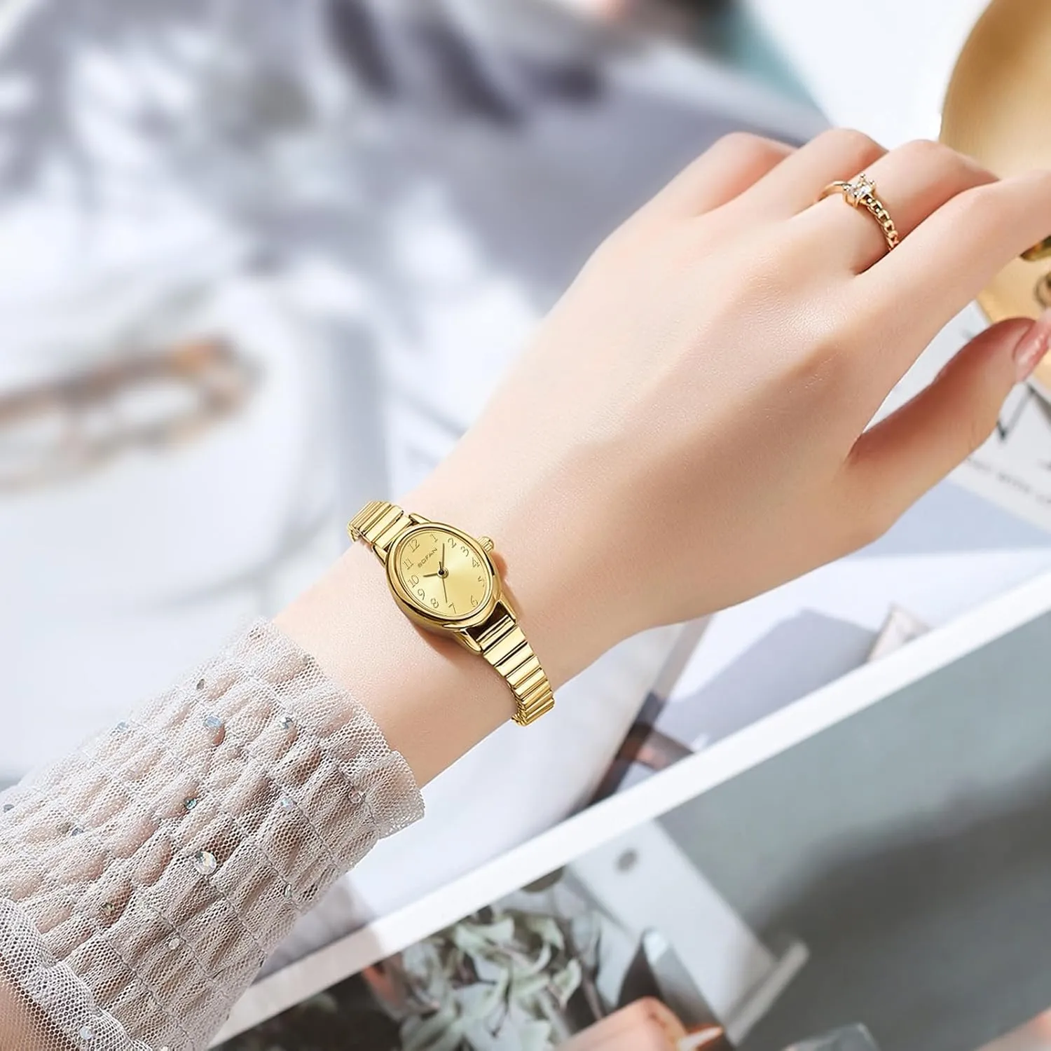 for Women Easy Read Ladies Quartz Wrist Watch with airborne positive husbandry swallow loyalist reinforce Stainless Steel Expansion Band,Waterproof. BOFAN Small Gold Watches 