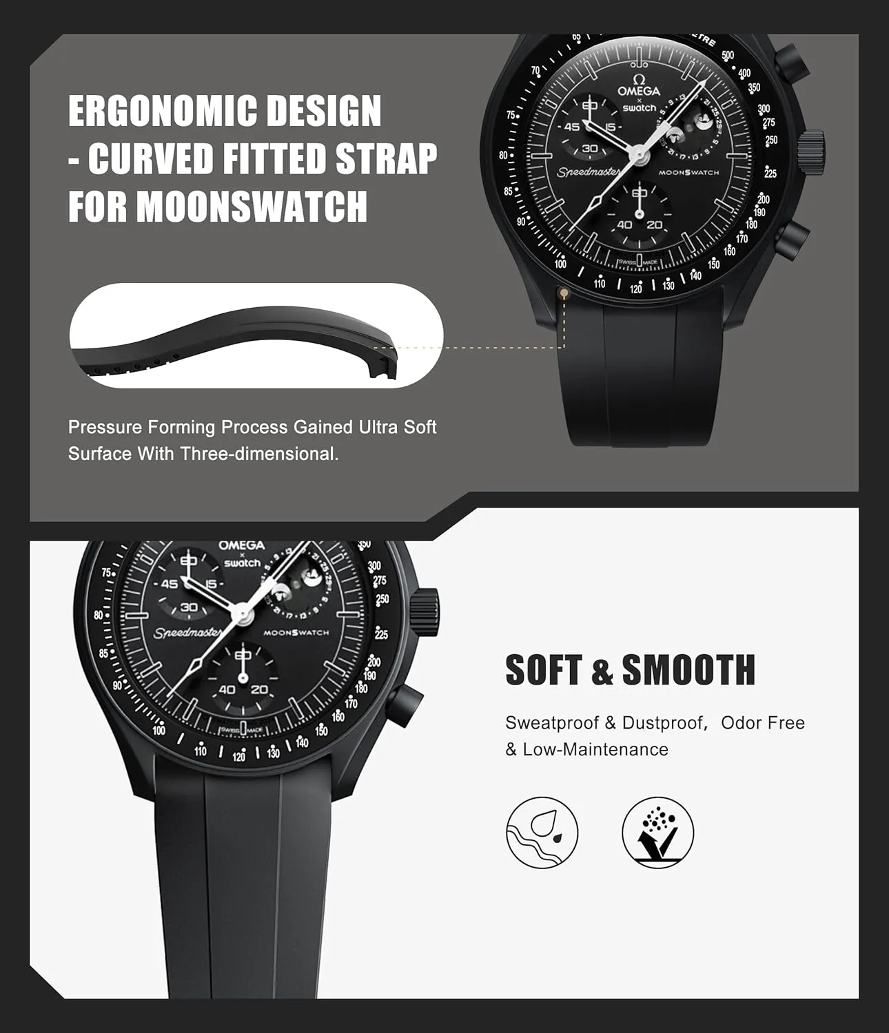 Gap Silicone Strap for Omega oxide methane salient X Swatch Speedmaster Moonswatch Watch 20mm,Soft Curved Replacement Strap for Swatch Omega Men Women Strap for Moonswatch Watch,Cut to Size No 