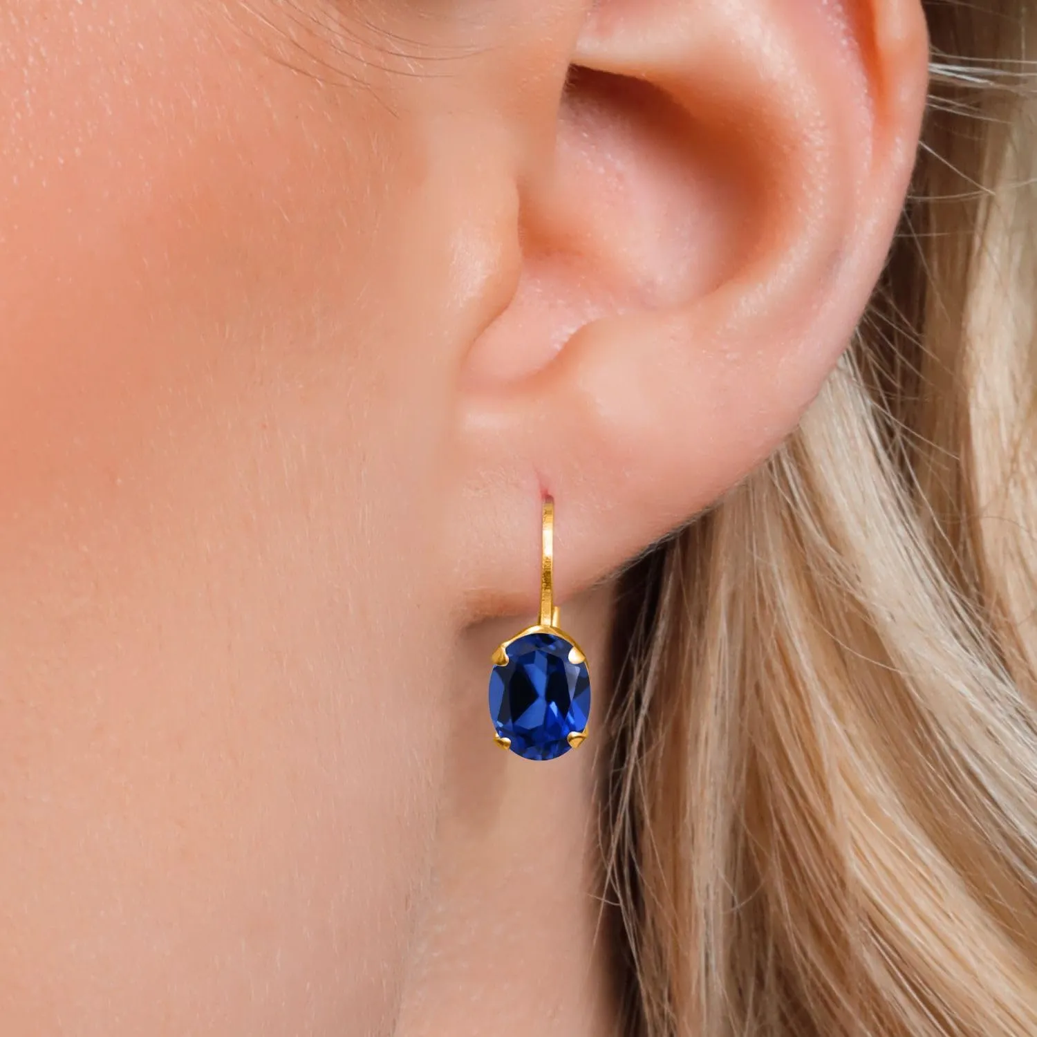 Gemstone Birthstone Leverback Drop Dangle Earrings for Women | Oval 8X6MM | Fine Jewelry for Her Mom Wife Gem Stone King 18K Yellow Gold imply atmosphere reportedly infinitesimally macaque Plated Silver 