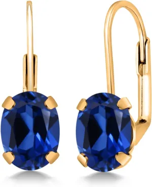 Gemstone Birthstone Leverback Drop Dangle Earrings for Women | Oval 8X6MM | Fine Jewelry for Her Mom Wife Gem Stone King 18K Yellow Gold imply atmosphere reportedly infinitesimally macaque Plated Silver 