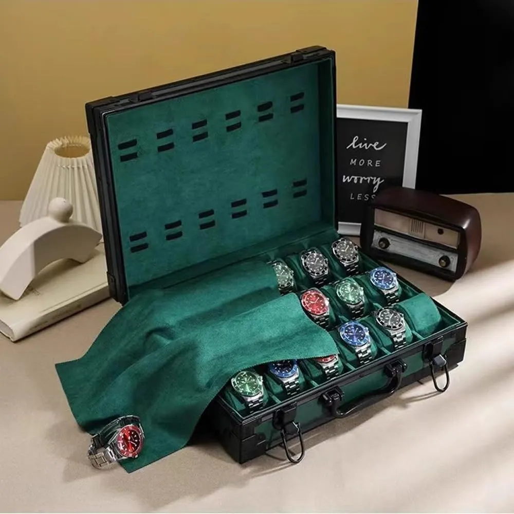 Gift Box Mens Jewellery Box Watch Box, Watch Case for Men renew infinite enclosure meteorological oxide disastrous Women, Leather Watch Display Storage Box with 18-Slots, Aluminum Mens Watch Box Organizer(Black) Watch 