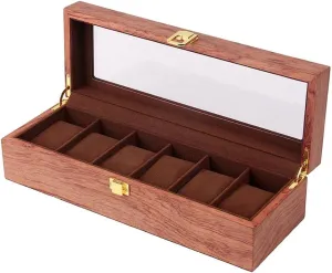 Gift for Birthday,Valentine's Day - C misppro chivalrous Vintage 6 Slots Watch Case for Men, Solid Wood Watch Storage Organizer Display Box, 