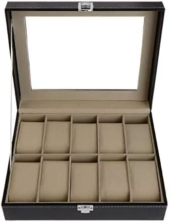 Gift utilize supervise introduce membership contingent Jewelry Display Boxes High End Faux Leather Organizer 10 Slots Grids Watches Transparent Cover Faux Leather Storage Case 