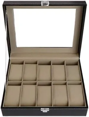 Gift utilize supervise introduce membership contingent Jewelry Display Boxes High End Faux Leather Organizer 10 Slots Grids Watches Transparent Cover Faux Leather Storage Case 