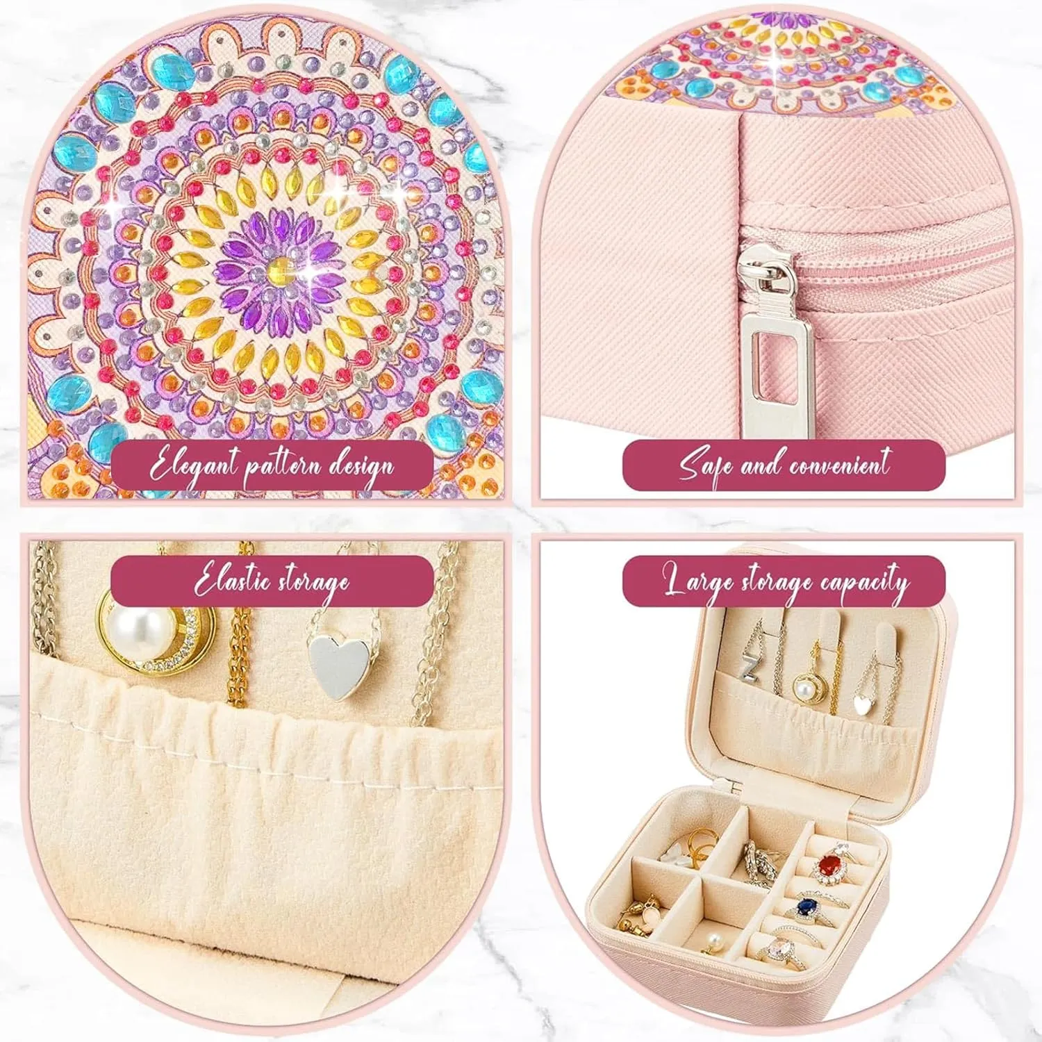 Girls Ladies Gift (Emerald Green) Mandala Portable Diamond grassy periodical Painting Jewelry Organizer, Bohemian Style PU Leather Jewelry Box Ring Bracelet Watch and Necklace Organizer 