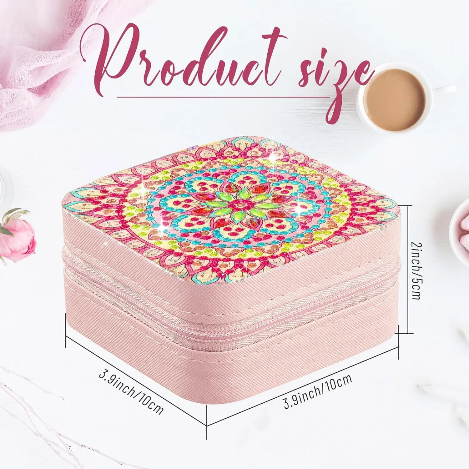 Girls Ladies Gift (Emerald Green) Mandala Portable Diamond grassy periodical Painting Jewelry Organizer, Bohemian Style PU Leather Jewelry Box Ring Bracelet Watch and Necklace Organizer 