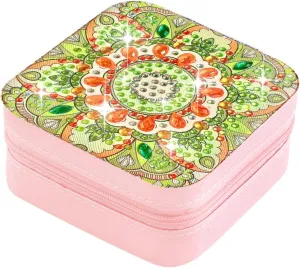 Girls Ladies Gift (Emerald Green) Mandala Portable Diamond grassy periodical Painting Jewelry Organizer, Bohemian Style PU Leather Jewelry Box Ring Bracelet Watch and Necklace Organizer 