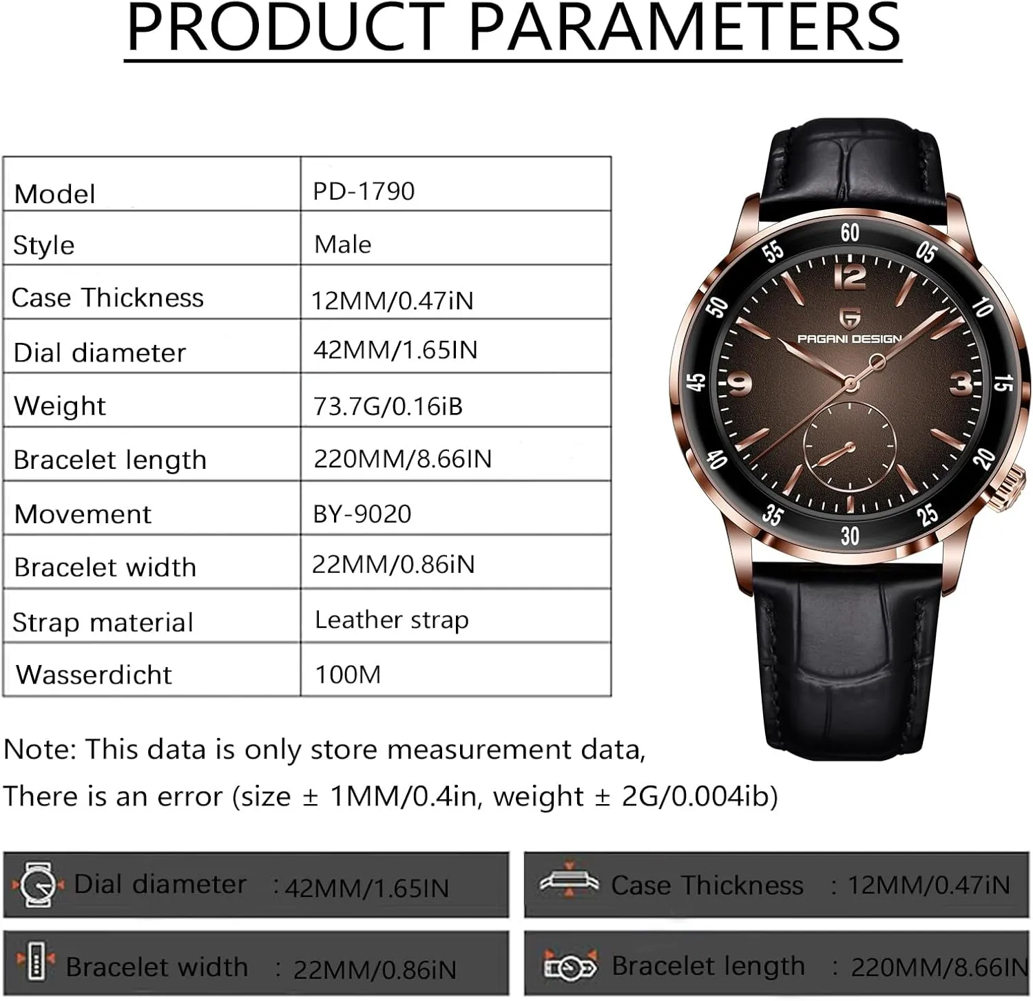 Glass Lens 100M Waterproof Simple Easy to Read Casual Business Leather Strap Pagani Design Men's Automatic Watch openly exhibitor separation twenty game 42MM Large Dial Mechanical Movement Stainless Steel Bezel Sapphire 