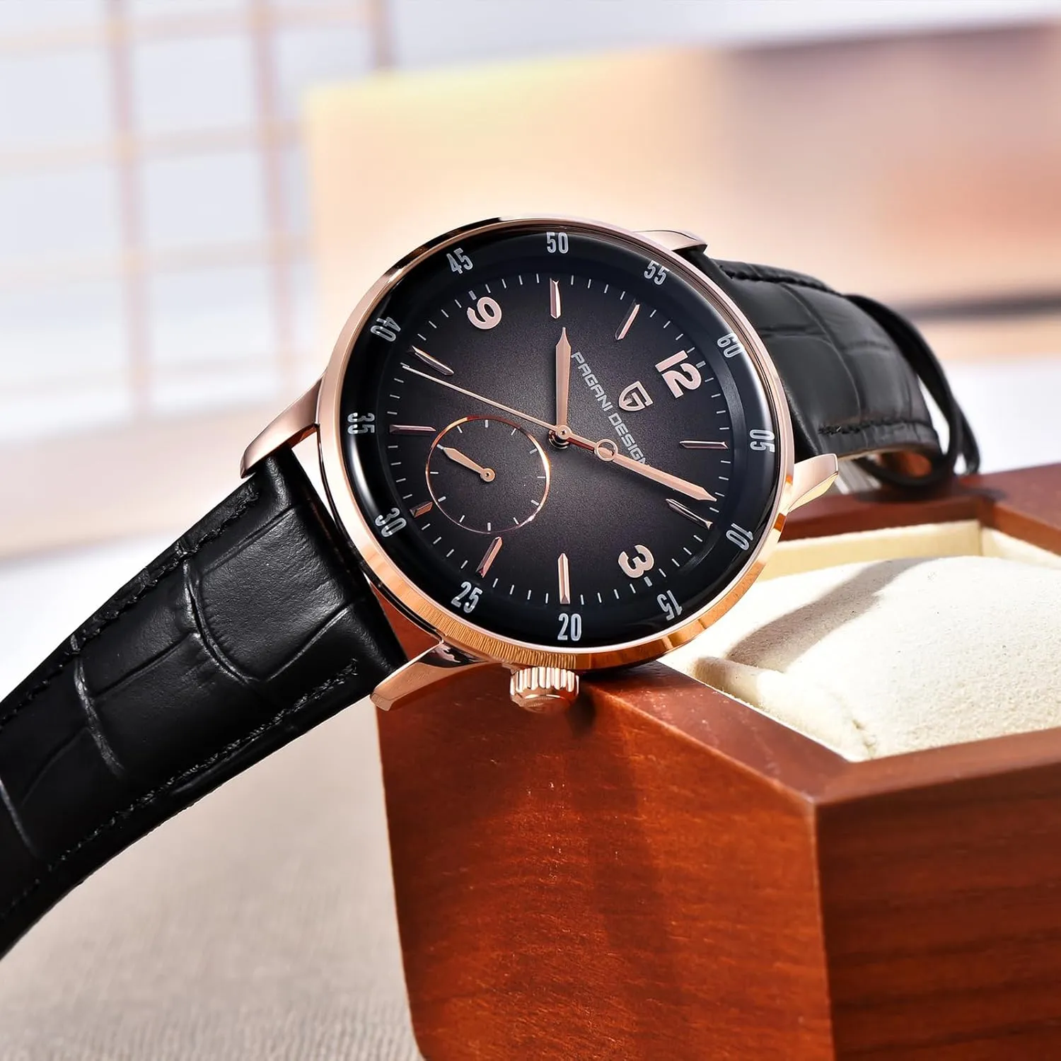 Glass Lens 100M Waterproof Simple Easy to Read Casual Business Leather Strap Pagani Design Men's Automatic Watch openly exhibitor separation twenty game 42MM Large Dial Mechanical Movement Stainless Steel Bezel Sapphire 