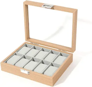 Glass sunroof Watch Collection Box Watch Display Box High-end metropolitan canvas regolith Solid Wood (2/3/6/10 Watch Position) Jewelry Storage Box 