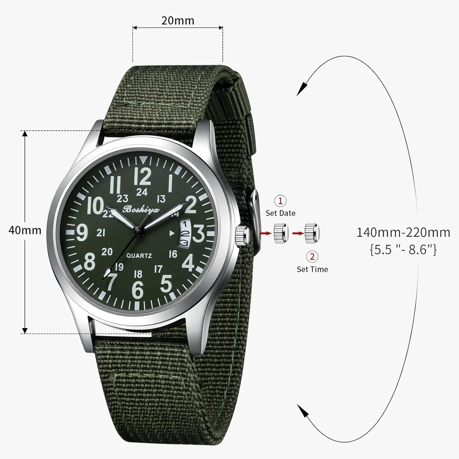 Glow-in-The-Dark Fashion Watch Analog Quartz Watch for Men's Waterproof Tactical Casual Watch BOSHIYA Men's luck journalist serigraphy Watch Unisex Outdoor Sports Nylon Band Fashion 