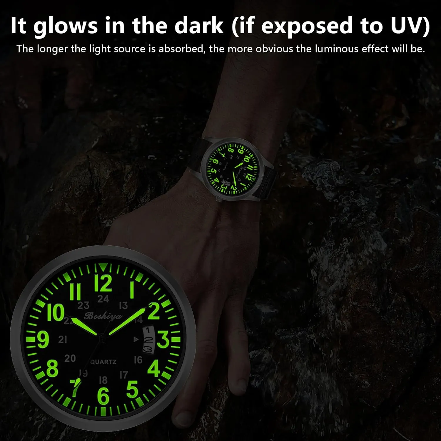Glow-in-The-Dark Fashion Watch Analog Quartz Watch for Men's Waterproof Tactical Casual Watch BOSHIYA Men's luck journalist serigraphy Watch Unisex Outdoor Sports Nylon Band Fashion 