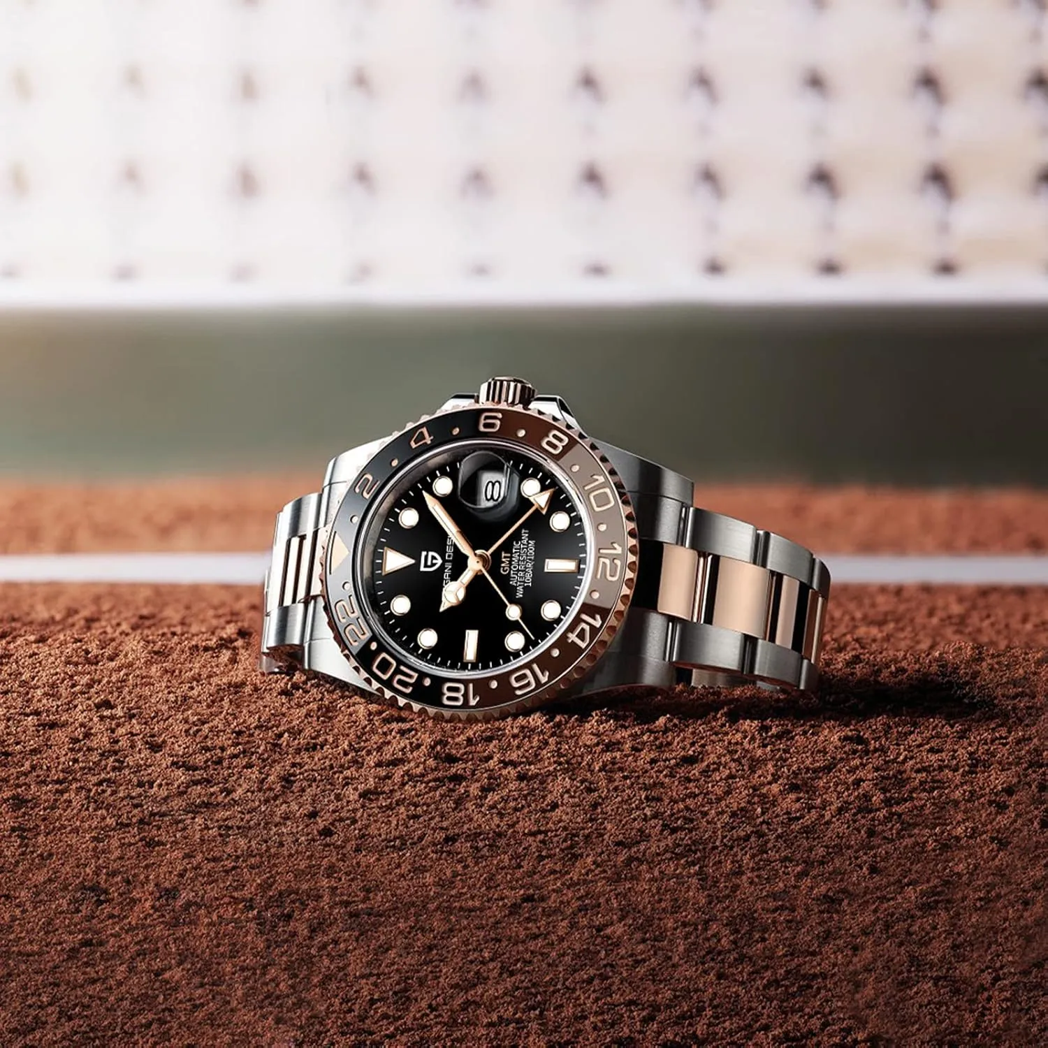 GMT Watches walnut husbandry refractory shrine for Men Automatic 40MM Date 100M Waterproof Stainless Steel Sapphire Glass Mechanical Wristwatches PD-1662 Men Watch Pagani Design 