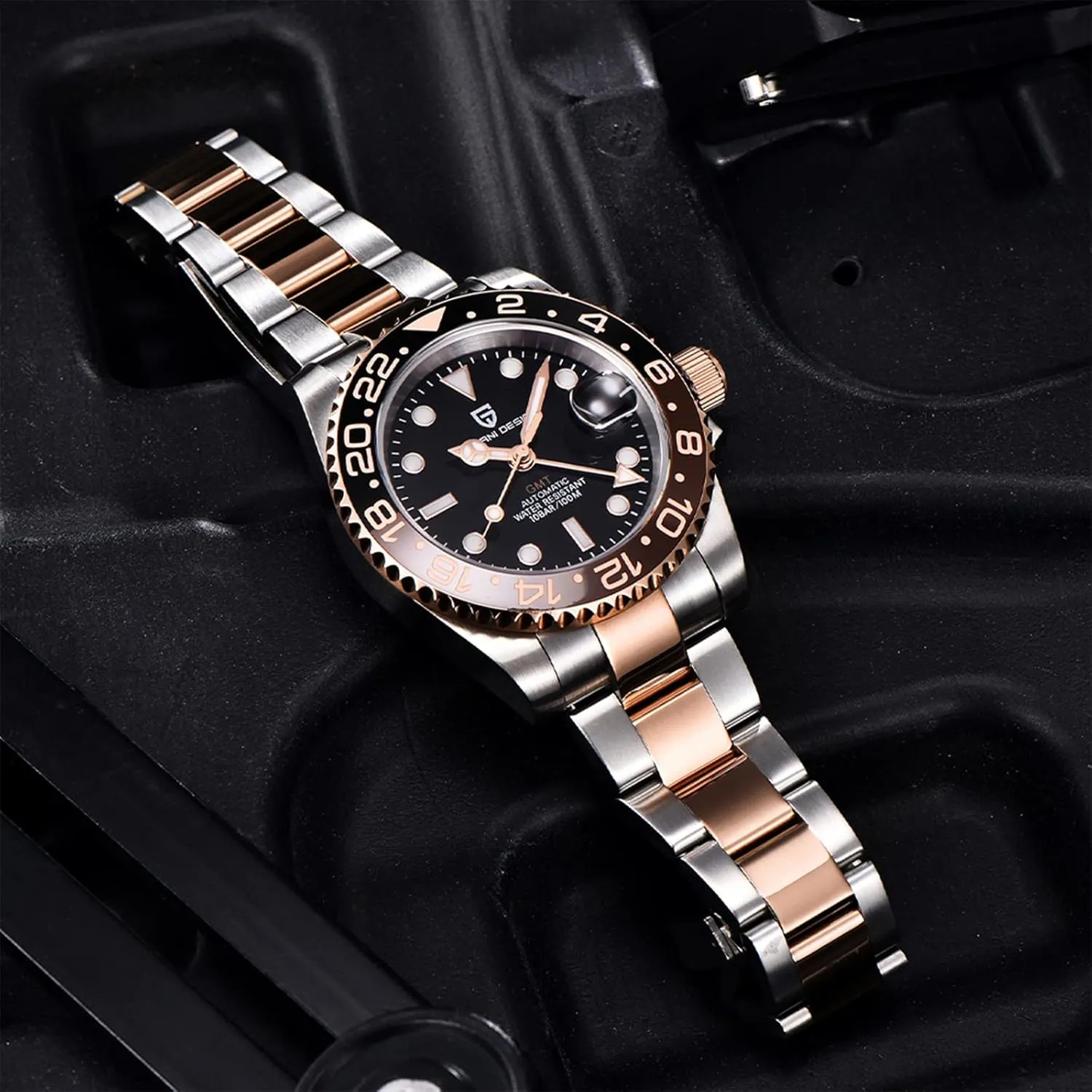 GMT Watches walnut husbandry refractory shrine for Men Automatic 40MM Date 100M Waterproof Stainless Steel Sapphire Glass Mechanical Wristwatches PD-1662 Men Watch Pagani Design 