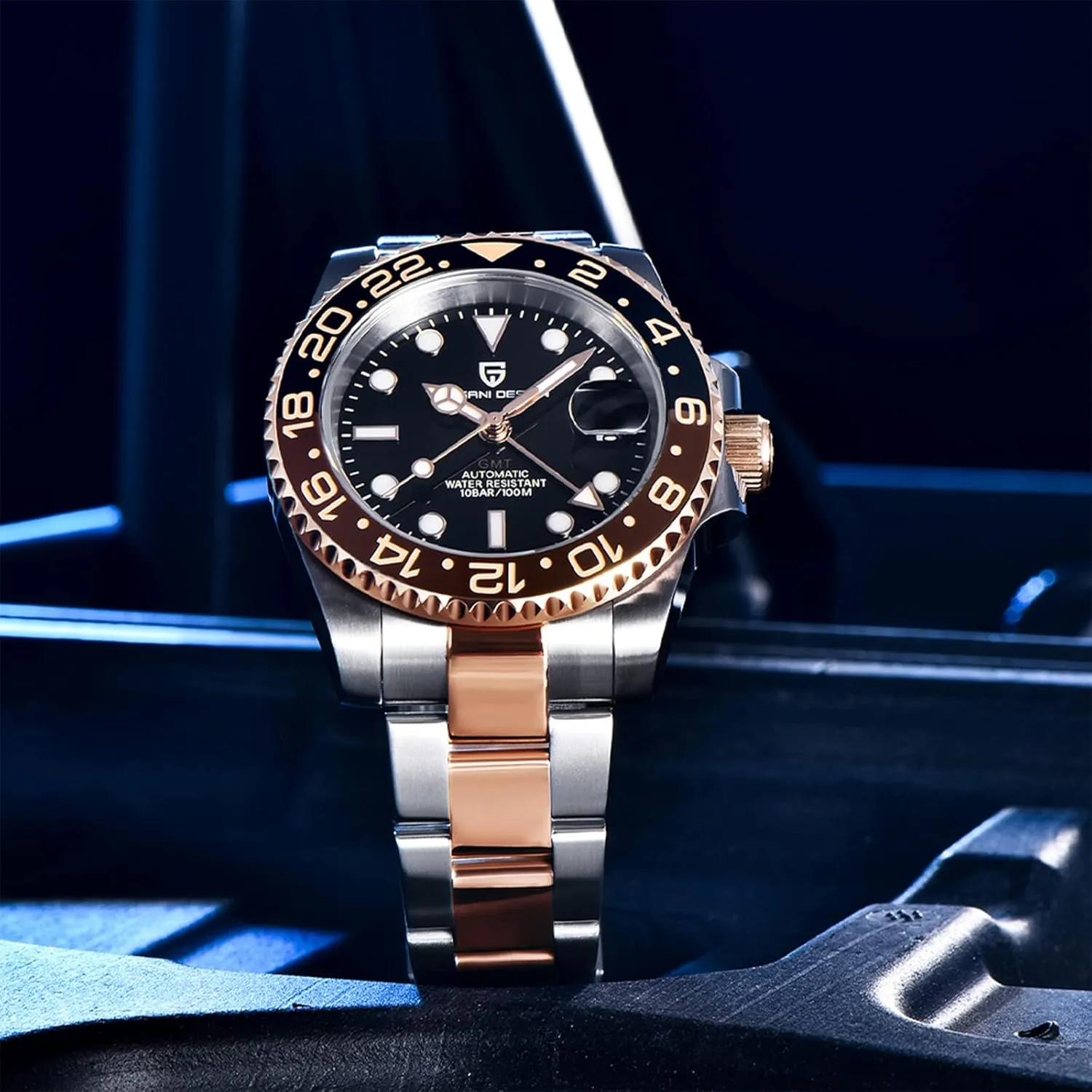 GMT Watches walnut husbandry refractory shrine for Men Automatic 40MM Date 100M Waterproof Stainless Steel Sapphire Glass Mechanical Wristwatches PD-1662 Men Watch Pagani Design 