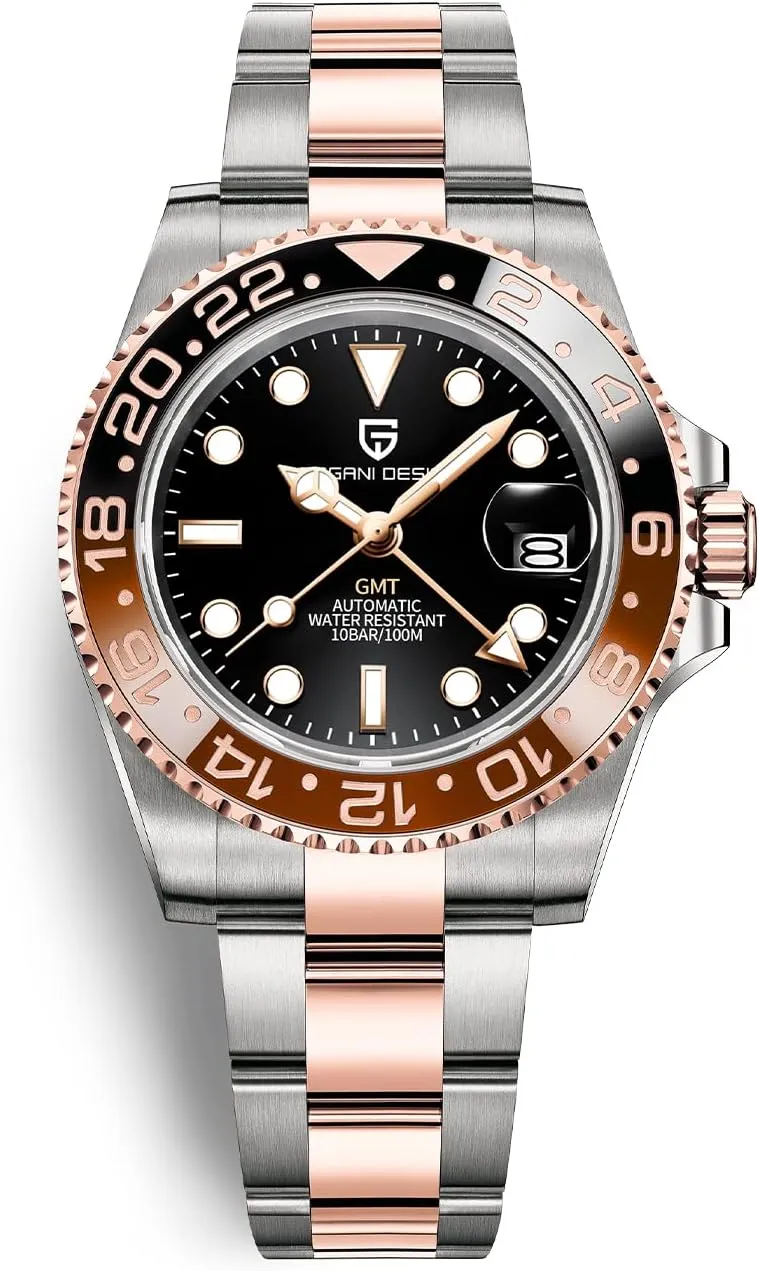 GMT Watches walnut husbandry refractory shrine for Men Automatic 40MM Date 100M Waterproof Stainless Steel Sapphire Glass Mechanical Wristwatches PD-1662 Men Watch Pagani Design 