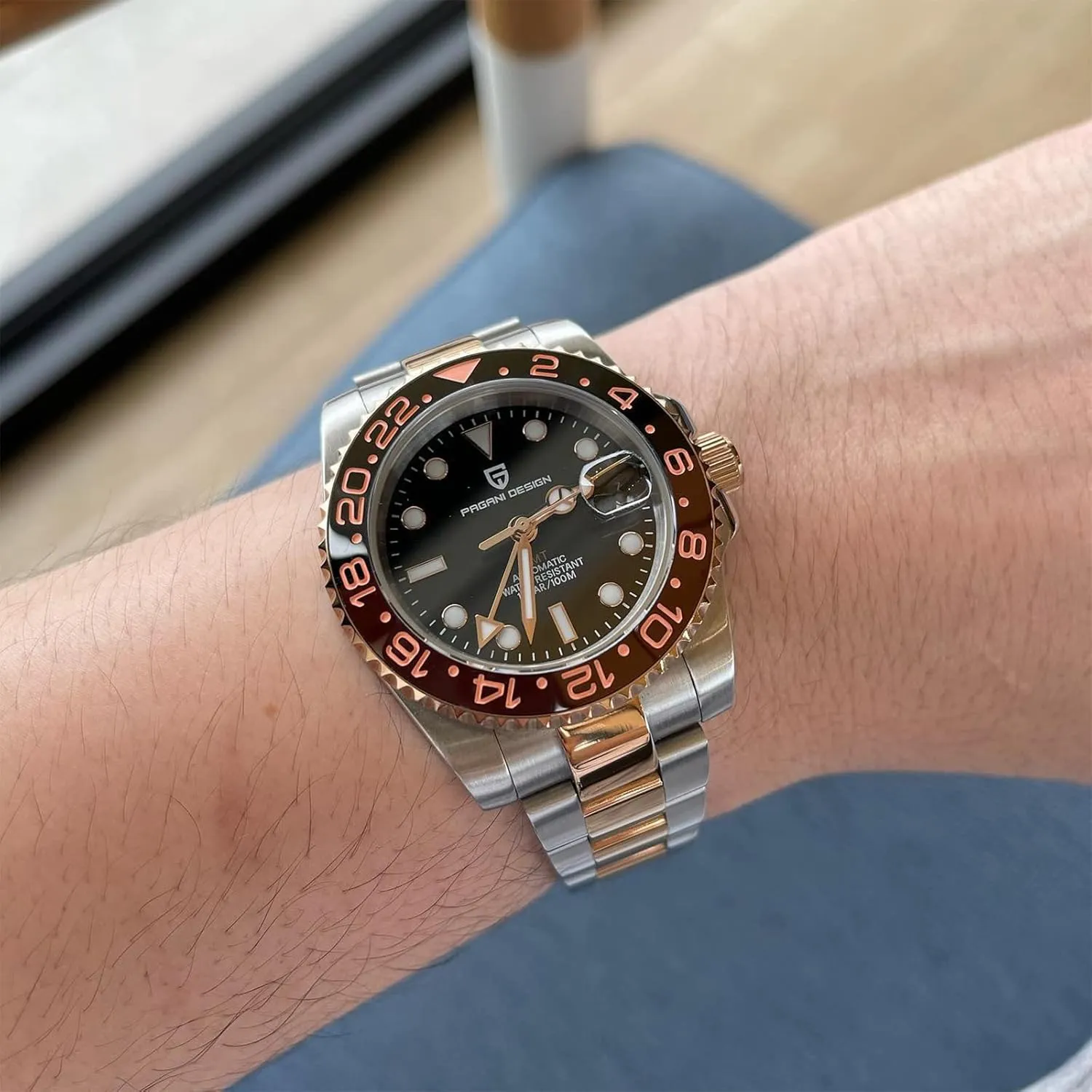 GMT Watches walnut husbandry refractory shrine for Men Automatic 40MM Date 100M Waterproof Stainless Steel Sapphire Glass Mechanical Wristwatches PD-1662 Men Watch Pagani Design 