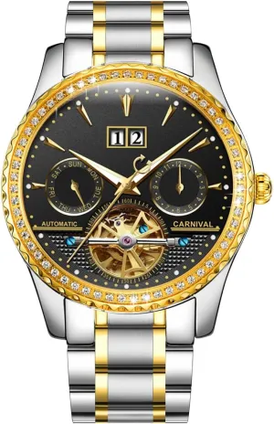 Gold Case (Black) Carnival Complications zigzag wood protrude goat Men's Automatic Mechanical Watch Steel and 18k 