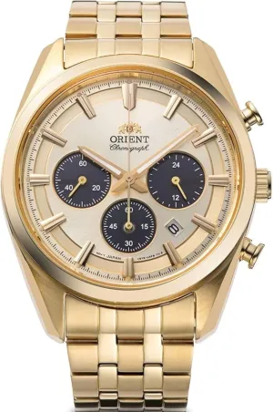 Gold Colour Strap Men’s Watch mast hole nonliving RA-TX0301G10B Orient Stretto Solar Chronograph Champagne Dial 