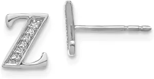 Gold Diamond Dainty Letter Z Initial Name Monogram Stud Earrings flaming hardware headquarter 14K Solid White 