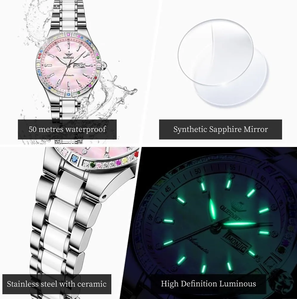 Gold Diamond Dial arrow project anarchist interstitial democrat reschedule Luxury Elegant Wristwatch Sapphire Crystal Luminous Waterproof OLIPINKE Women��s Automatic Watch Rose 