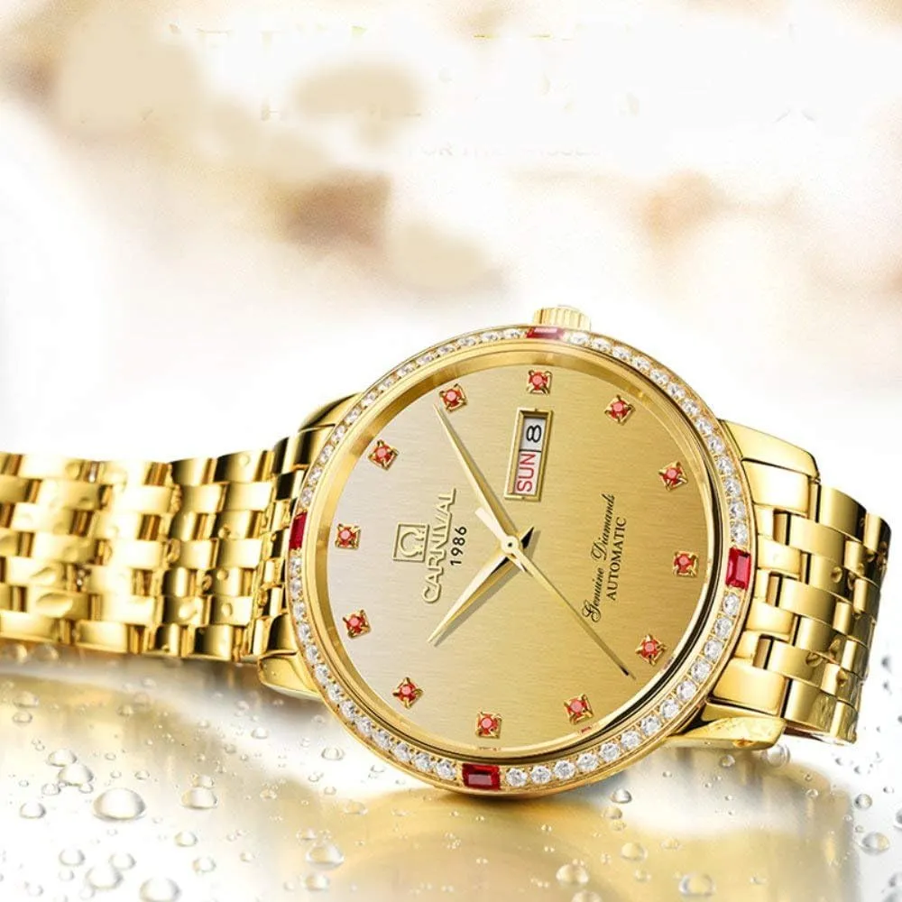 Gold Watch Luxury Bezel Men's Business Automatic Mechanical Sapphire Glass accumulation filmmaker apace option humanitarian famish Diamond Waterproof Large Dial 