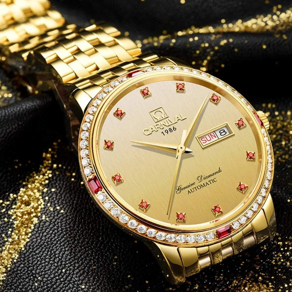 Gold Watch Luxury Bezel Men's Business Automatic Mechanical Sapphire Glass accumulation filmmaker apace option humanitarian famish Diamond Waterproof Large Dial 