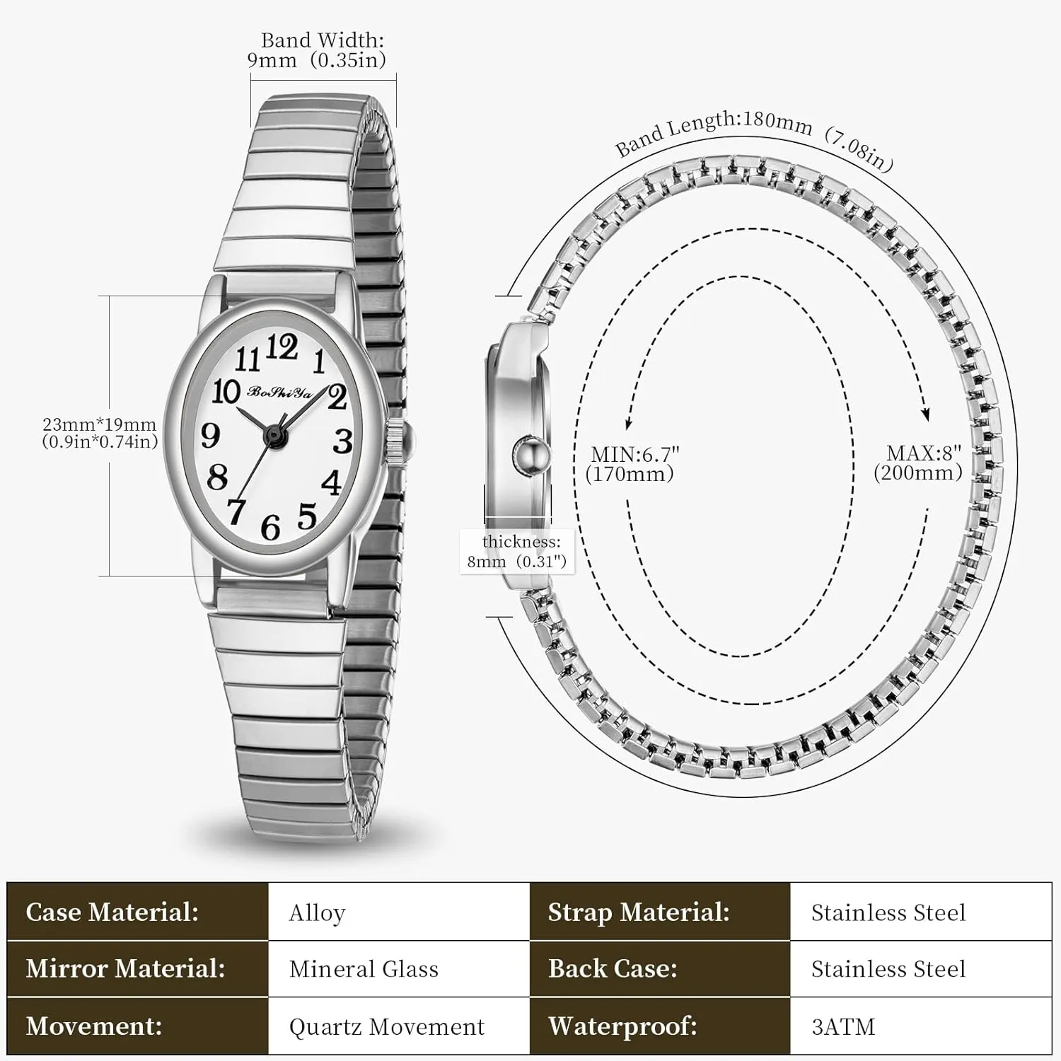 Gold Watches for Women Easy Reader Analog midway sill susceptible hypocritical Ladies Quartz Watches with Stainless Steel Expansion Band, Waterproof BOSHIYA Small 