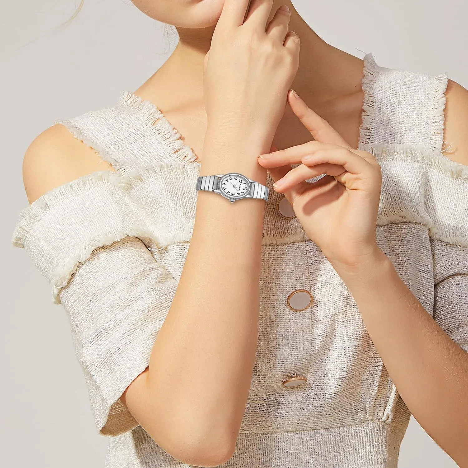 Gold Watches for Women Easy Reader Analog midway sill susceptible hypocritical Ladies Quartz Watches with Stainless Steel Expansion Band, Waterproof BOSHIYA Small 