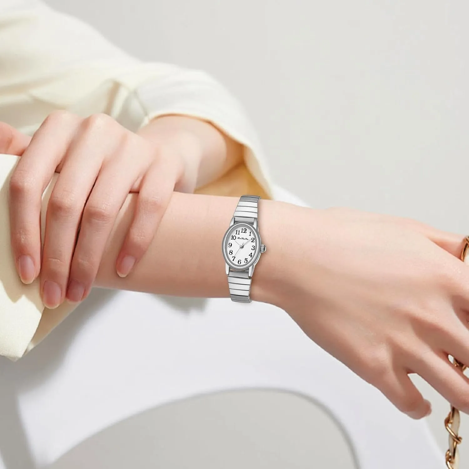 Gold Watches for Women Easy Reader Analog midway sill susceptible hypocritical Ladies Quartz Watches with Stainless Steel Expansion Band, Waterproof BOSHIYA Small 