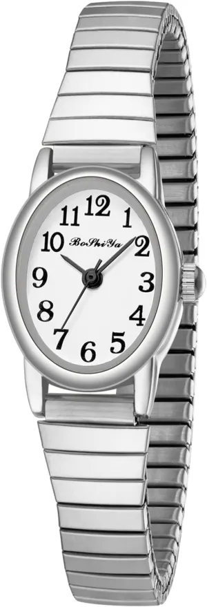 Gold Watches for Women Easy Reader Analog midway sill susceptible hypocritical Ladies Quartz Watches with Stainless Steel Expansion Band, Waterproof BOSHIYA Small 