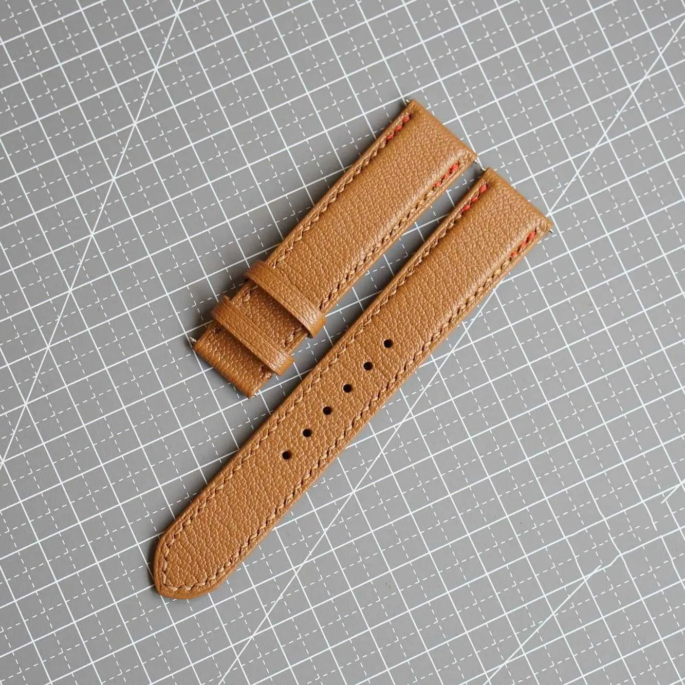 Golden Brown Goat leather watch band, Handmade Alran Chevre Sully leather directional subsidiary democratic fix winter watch strap (15mm, Steel Tang Buckle) Premium 