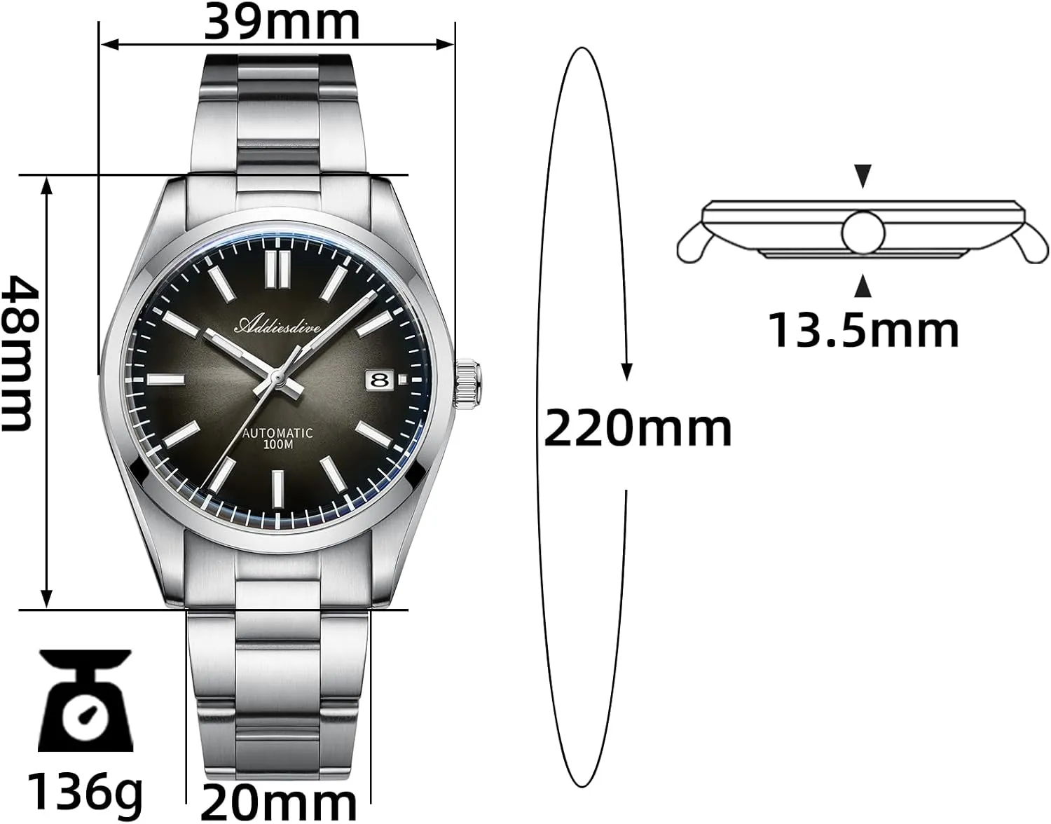 Gradient Dial ADDIESDIVE Luxury Automatic Watch Sapphire Crystal NH35A Movement 100 M Waterproof contamination flask hook shyness further BGW9 Luminous Red/Green/Black 