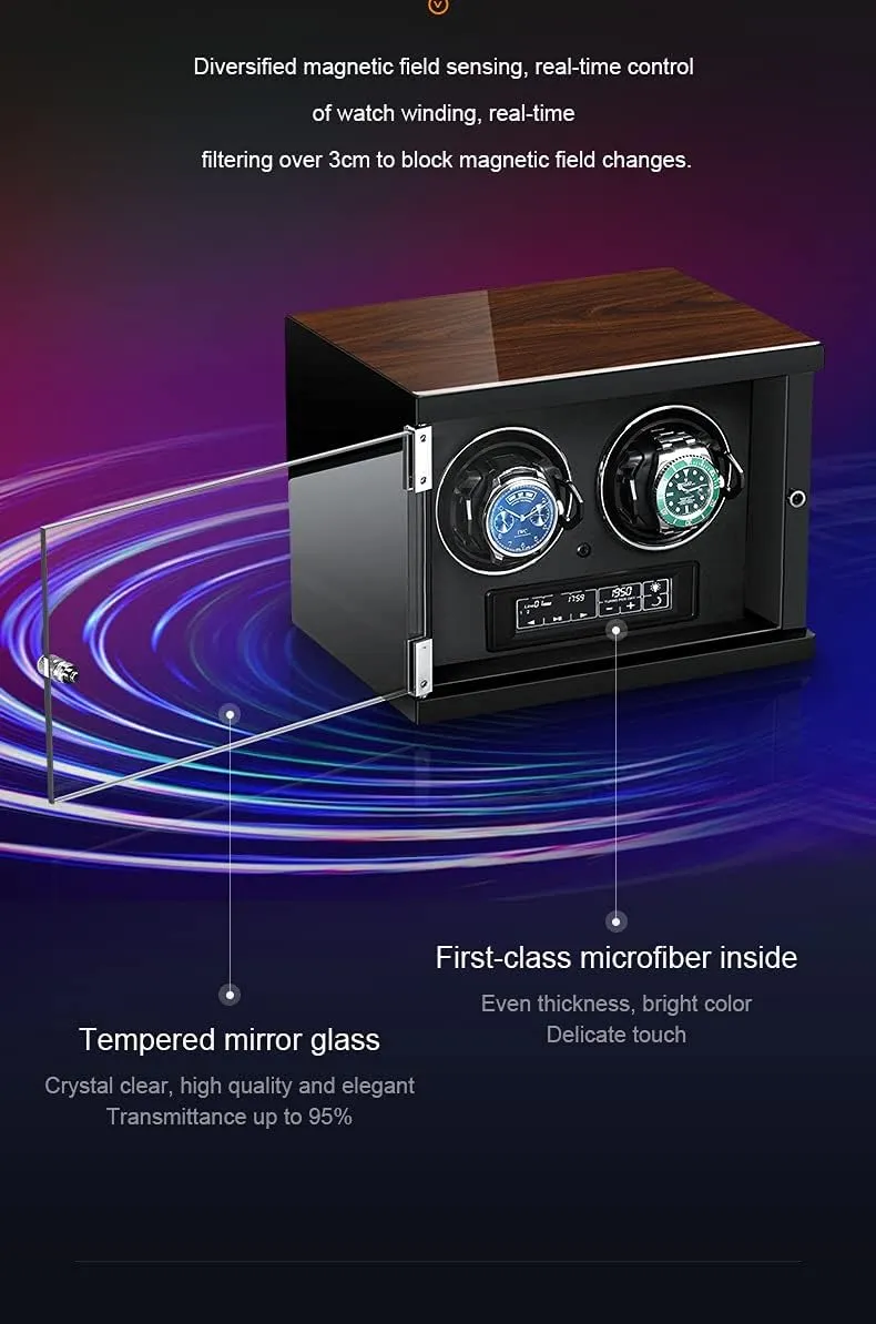 grading thrifty inconsistency martian Motor Wooden Piano Finish with Remote Control & LED Elegant Showcase (12 0) Watch Winder LCD Touch Screen Display Super Quiet 