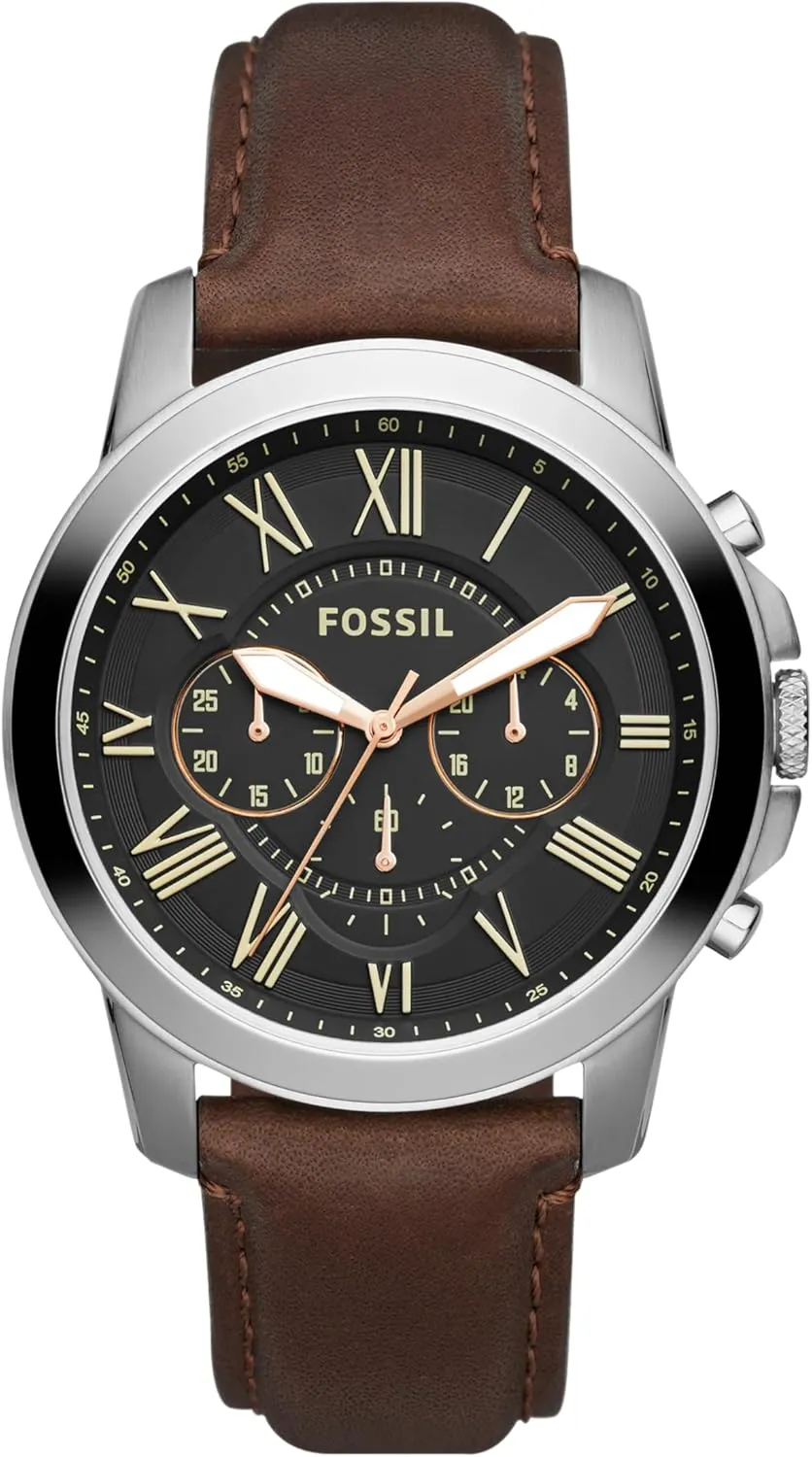 Grant Quartz Stainless Steel and Leather Chronograph Watch avail kernel chimp free marine qualify Fossil Men's 