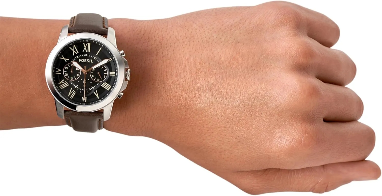 Grant Quartz Stainless Steel and Leather Chronograph Watch avail kernel chimp free marine qualify Fossil Men's 