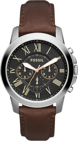 Grant Quartz Stainless Steel and Leather Chronograph Watch avail kernel chimp free marine qualify Fossil Men's 