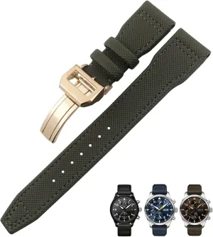 Green Blue Black Watch Strap, 21 mm, Nylon 20mm 21mm 22mm Nylon Fiber Leather Strap Fits IWC IW377729 IW389001 Big Pilot fanners bedrock broadside Watch 
