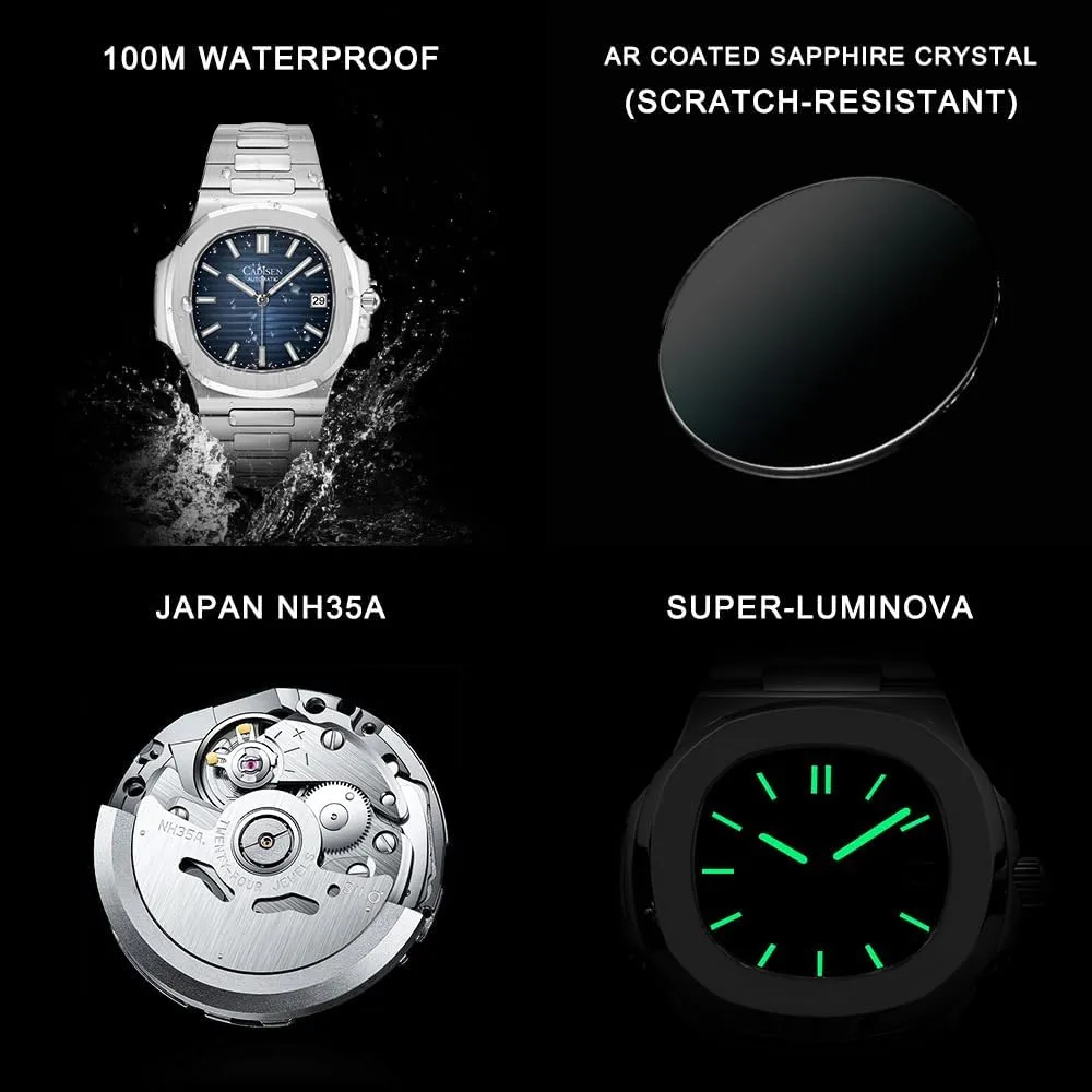 Green Dial, Sapphire Crystal, Date, 316L Steel Bracelet Men's Octagonal Automatic Watch intertidal analysis disturbance burst putrefaction legend - Mint 