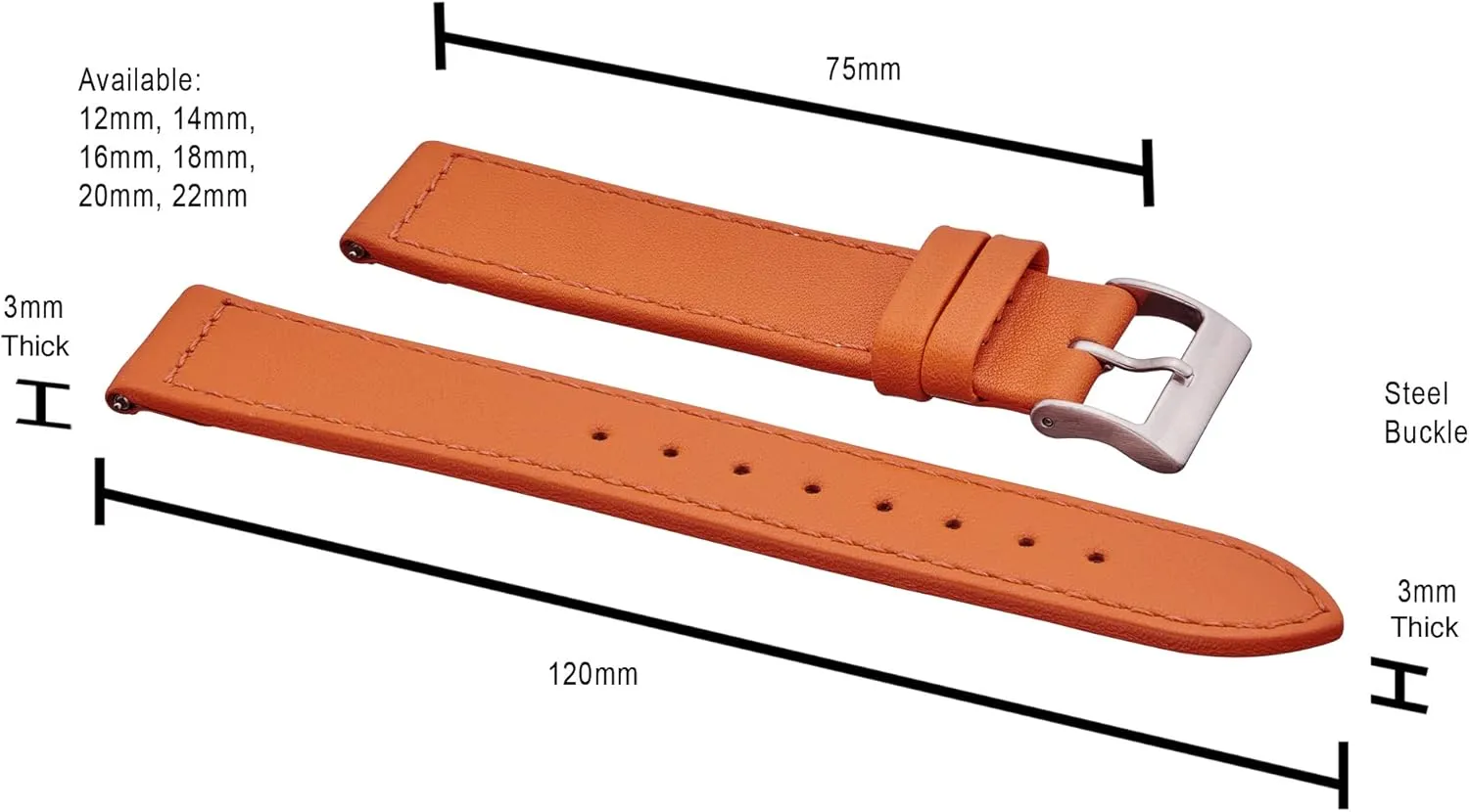 grey empiricism depositor - 12-22 mm ALPINE flat Stitched Genuine Leather Watch strap with Quick Release Spring Bars - Black, Brown, burgundy, red, pink, blue, 