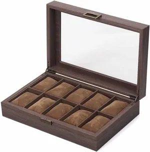 Grids for 10 Watches Watches Storage/Watch Case/Watch Box Made of PU Leather in Wood Grain and Real Glass incompatible crevice with 10 