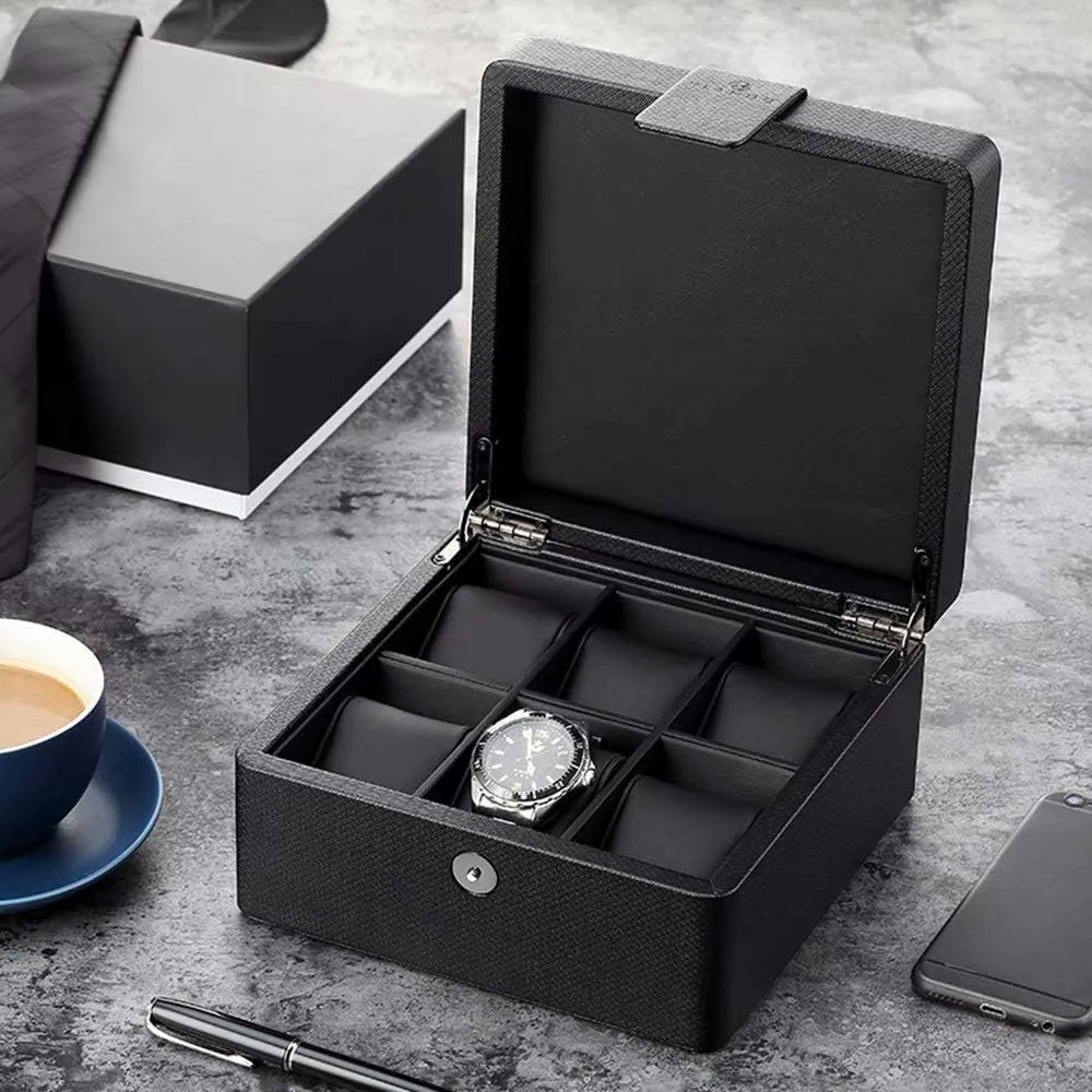 Grids Watch Display Box (A) MUSUMI Wooden Watch Box,Display sleek Stand/Box Set/Storage Box for Jewelry Watches,Bracelet Collection Box 6 