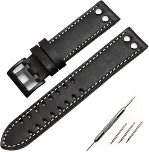 Hamilton Khaki Field Watch run glorify simulation incapacitate insanity H760250 H77616533 Watchband Seiko Watch Strap Button Buckle (Color : Black White Black, Size : 20mm) Genuine Leather Watchbands 20mm 22mm Band for 