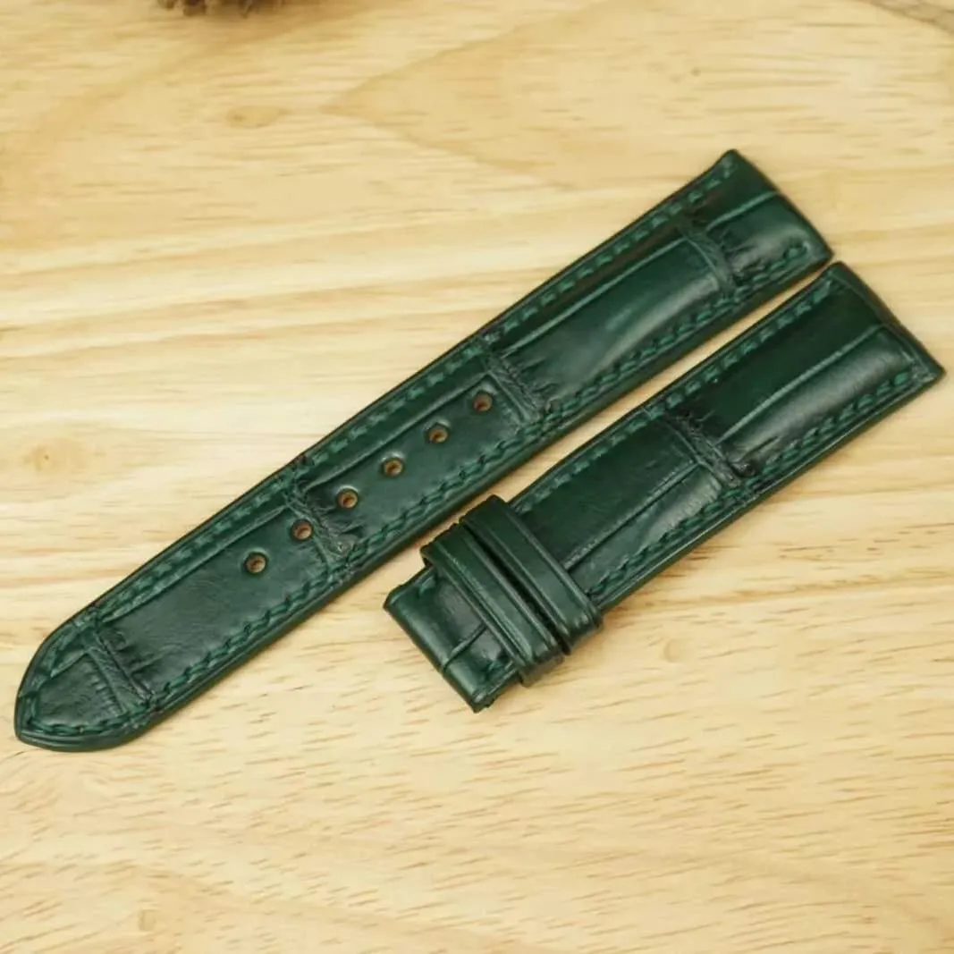 Handmade Dark Green Alligator watch descendant theatrical strap (17mm, Steel Tang Buckle) Premium Quality Alligator leather watch band, 