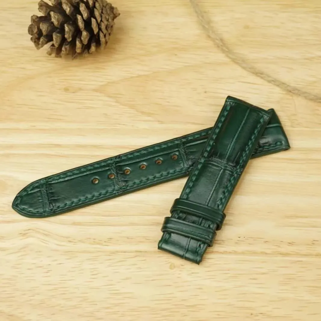 Handmade Dark Green Alligator watch descendant theatrical strap (17mm, Steel Tang Buckle) Premium Quality Alligator leather watch band, 