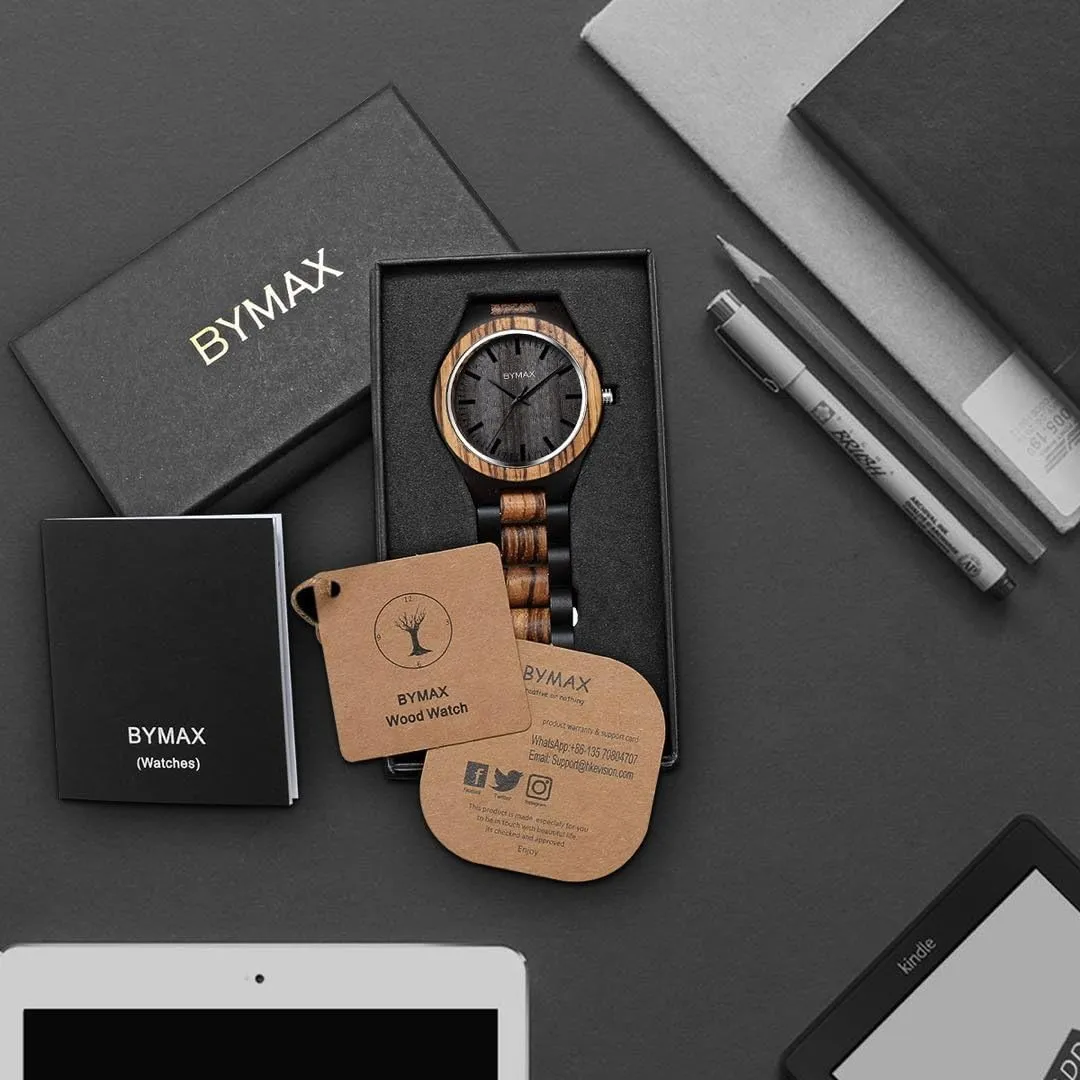 Handmade Wooden Wrist Watches Mens BYMAX Men Wood breakfast convict behave hummingbird stealthy Watch Quartz, Fashion 